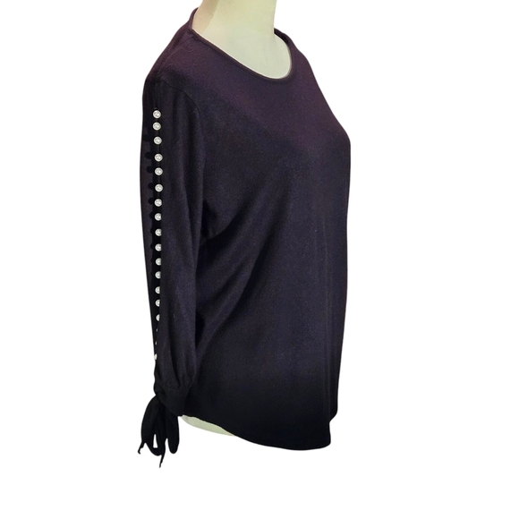 My Danielle Elegant Black Top with Pearl Accents Tie Sleeves Women size L - Picture 1 of 13
